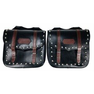 Vintage Western Black Studded Leather Throw Over Motorcycle Saddle Bags NEW